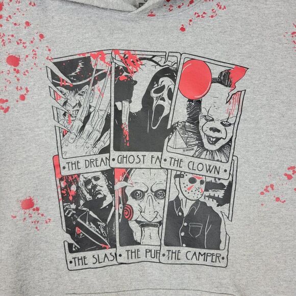 Horror Movie Hoodie Men's Large Gray Tarot Card Bloody Hand Print Film Sweater - Picture 2 of 13